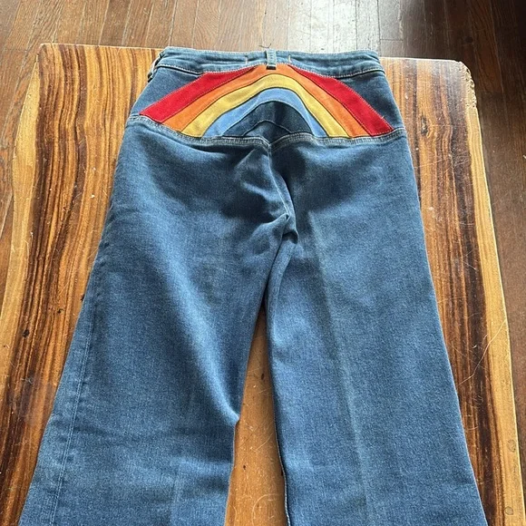 FREE PEOPLE We The Free Blue Flare & Wide Leg Jeans RAINBOW 🌈 booty - Picture 2 of 9